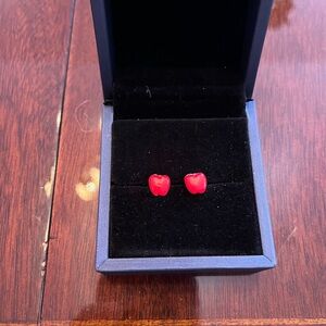 SHINY RED APPLE PIERCED EARRINGS. 1/4”.